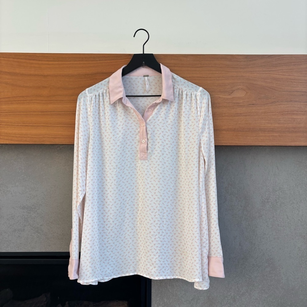 Free People Horse Print Blouse Long Sleeve, Size  S